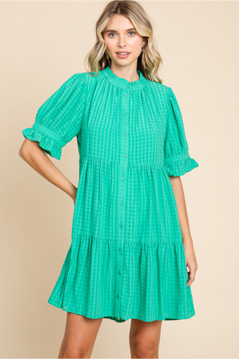 Jodifl Windowpane Frilled Cuff Dress