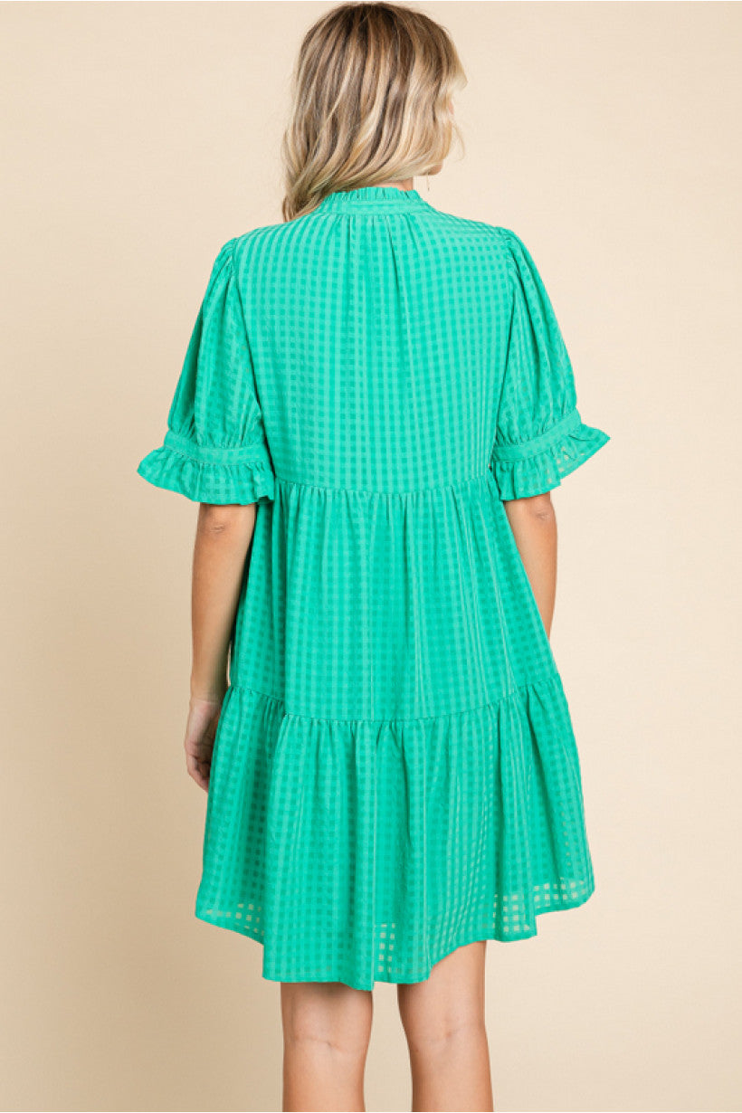 Jodifl Windowpane Frilled Cuff Dress