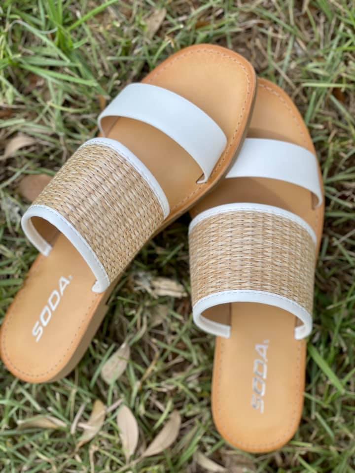 Soda Raffia and White Sandals