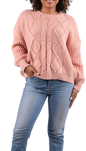 SS Preppy Cableknit Sweater - Rose