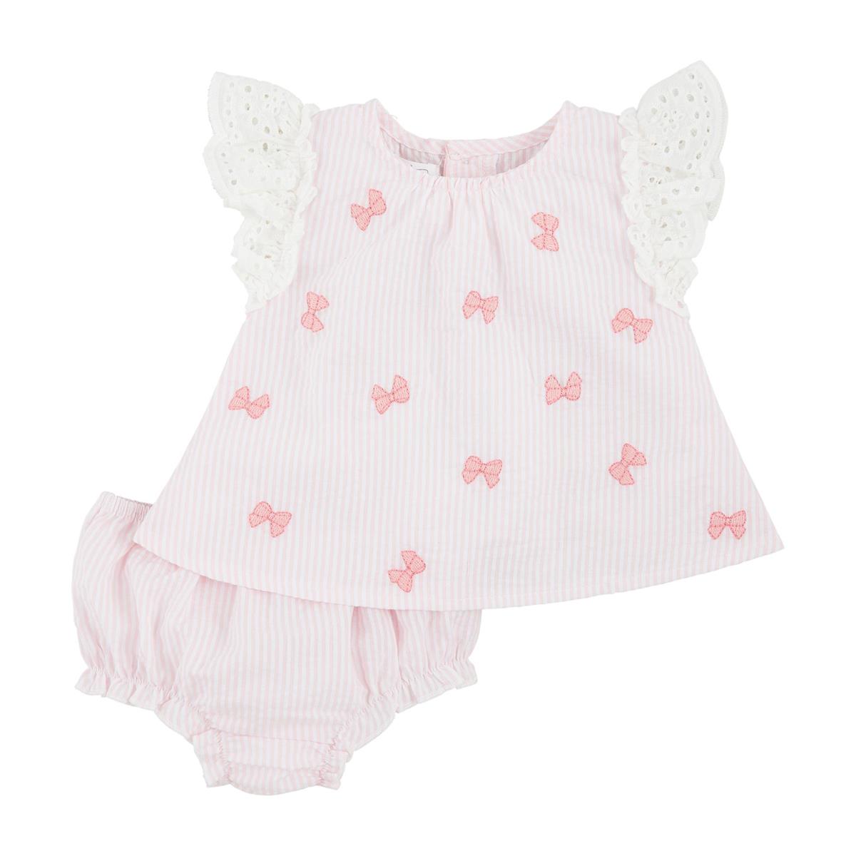 MP Bow Embroidered Pinafore Set