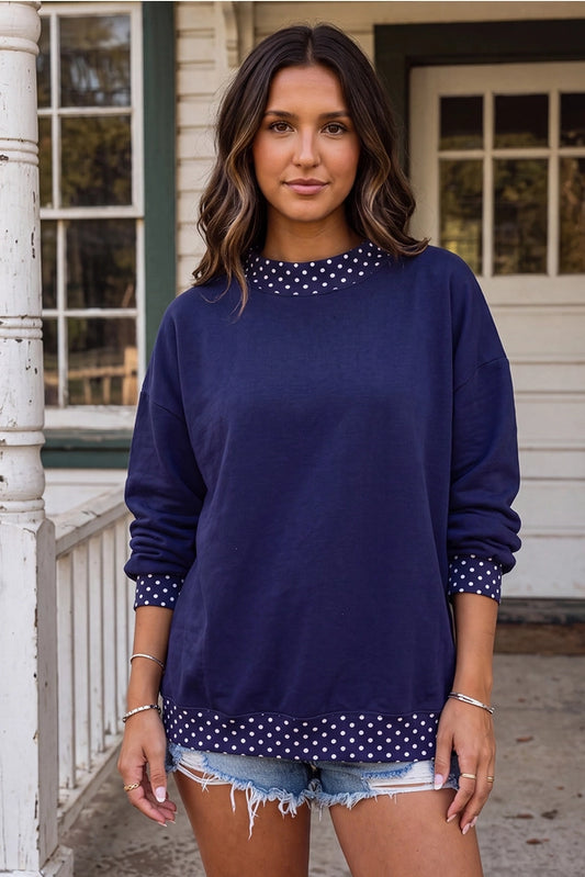 Polka Dot Mock Neck Oversized Sweatshirt