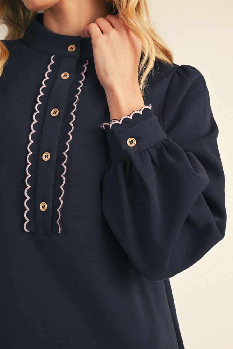 Jodifl Long Sleeve Dress with Scallop Edge