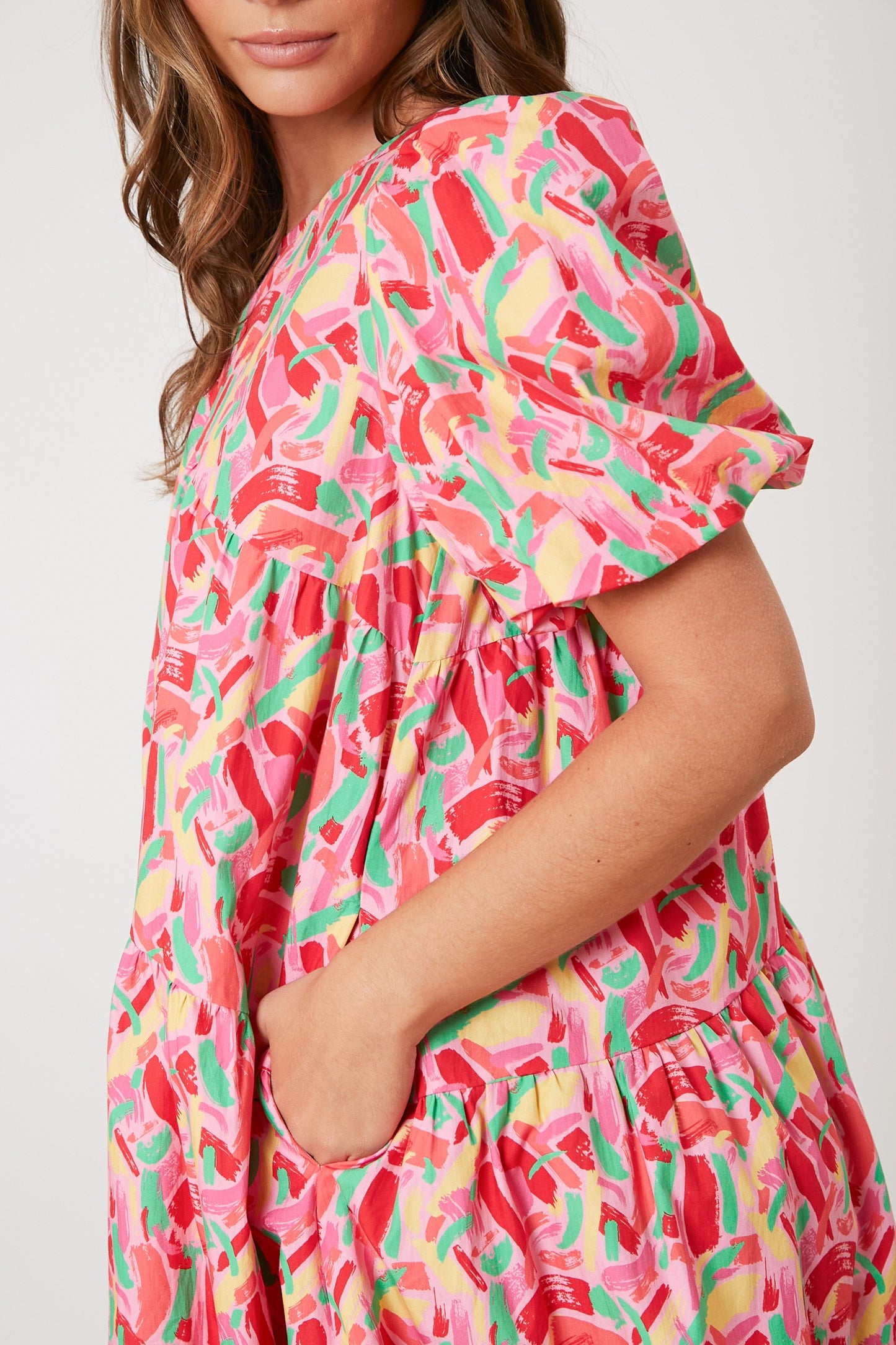 Peach Love Abstract Tiered Dress - Pink