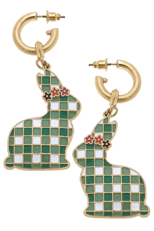 Canvas Green Gingham Bunny Earring