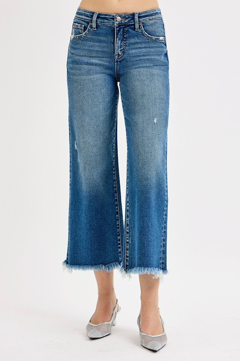 Risen Tummy Control Frayed Crop Jeans