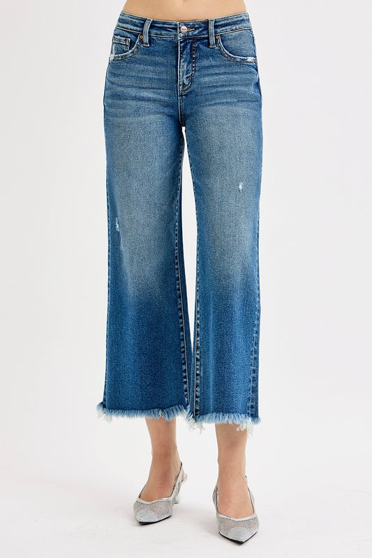 Risen Tummy Control Frayed Crop Jeans