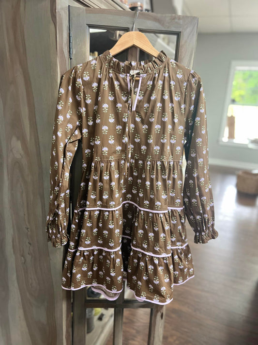 Jodifl Brown Floral Dress with Lavender Details