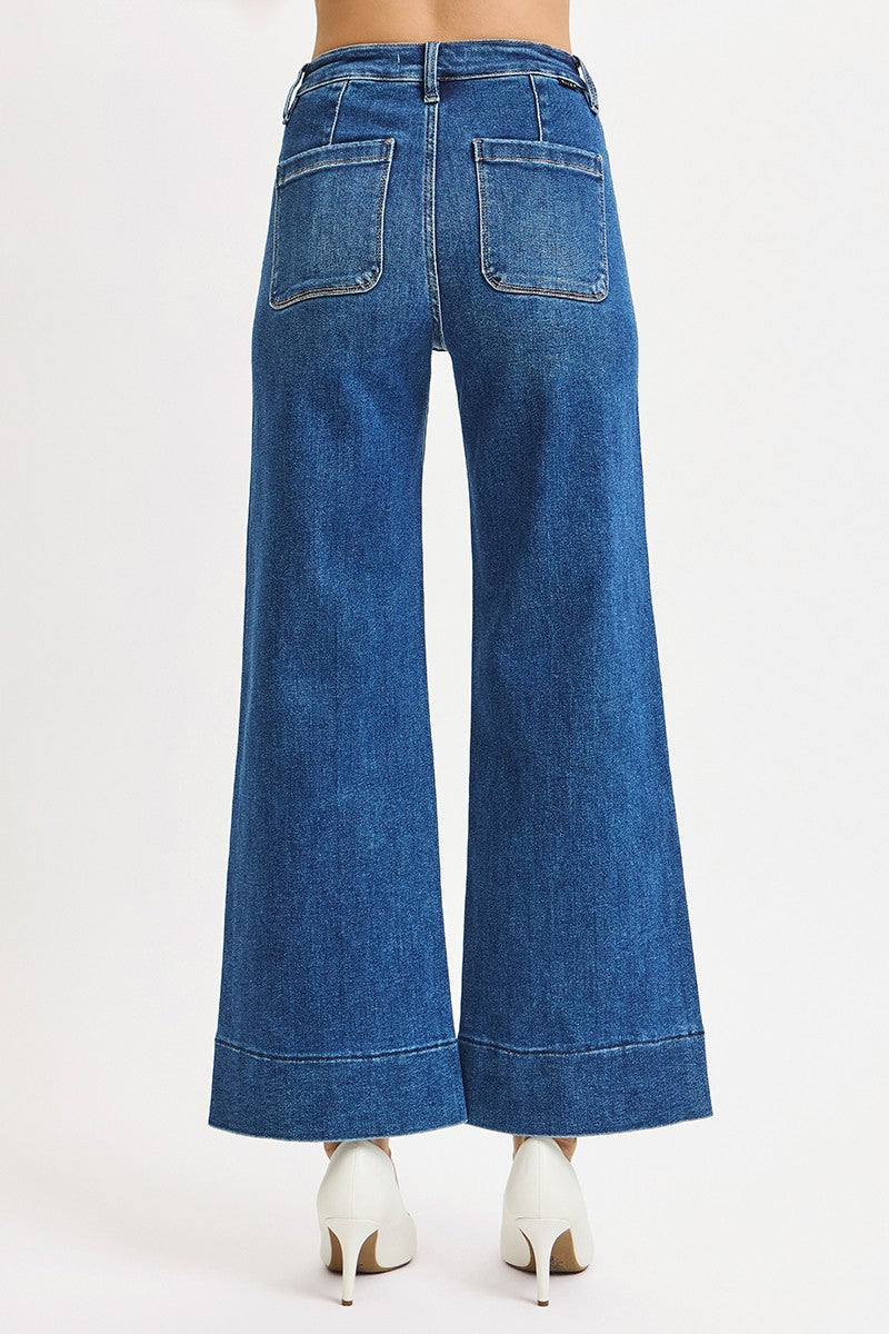 Risen Crop Wide Front Patch Pocket Jeans