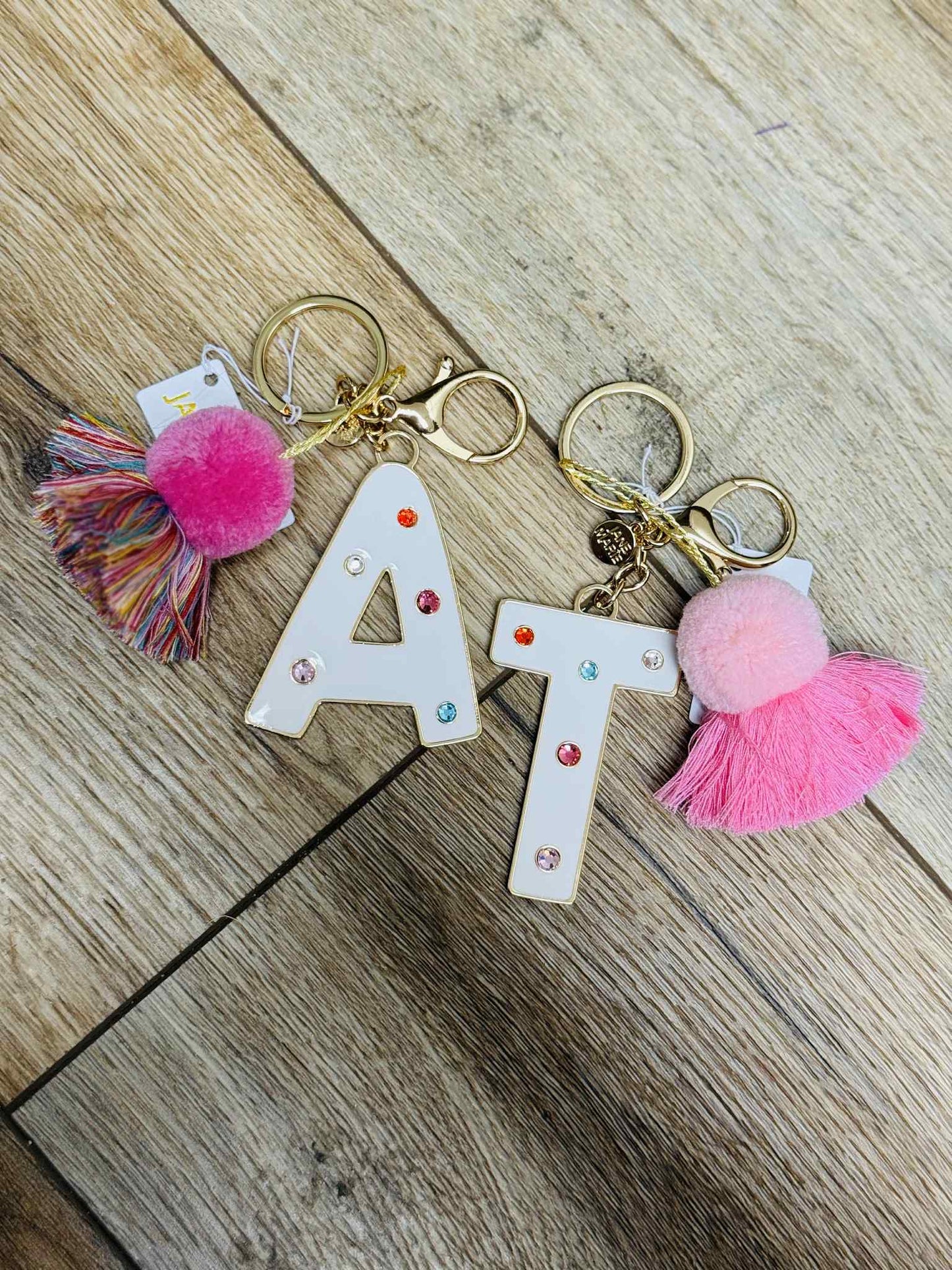 JM White Enamel Pom Keychain