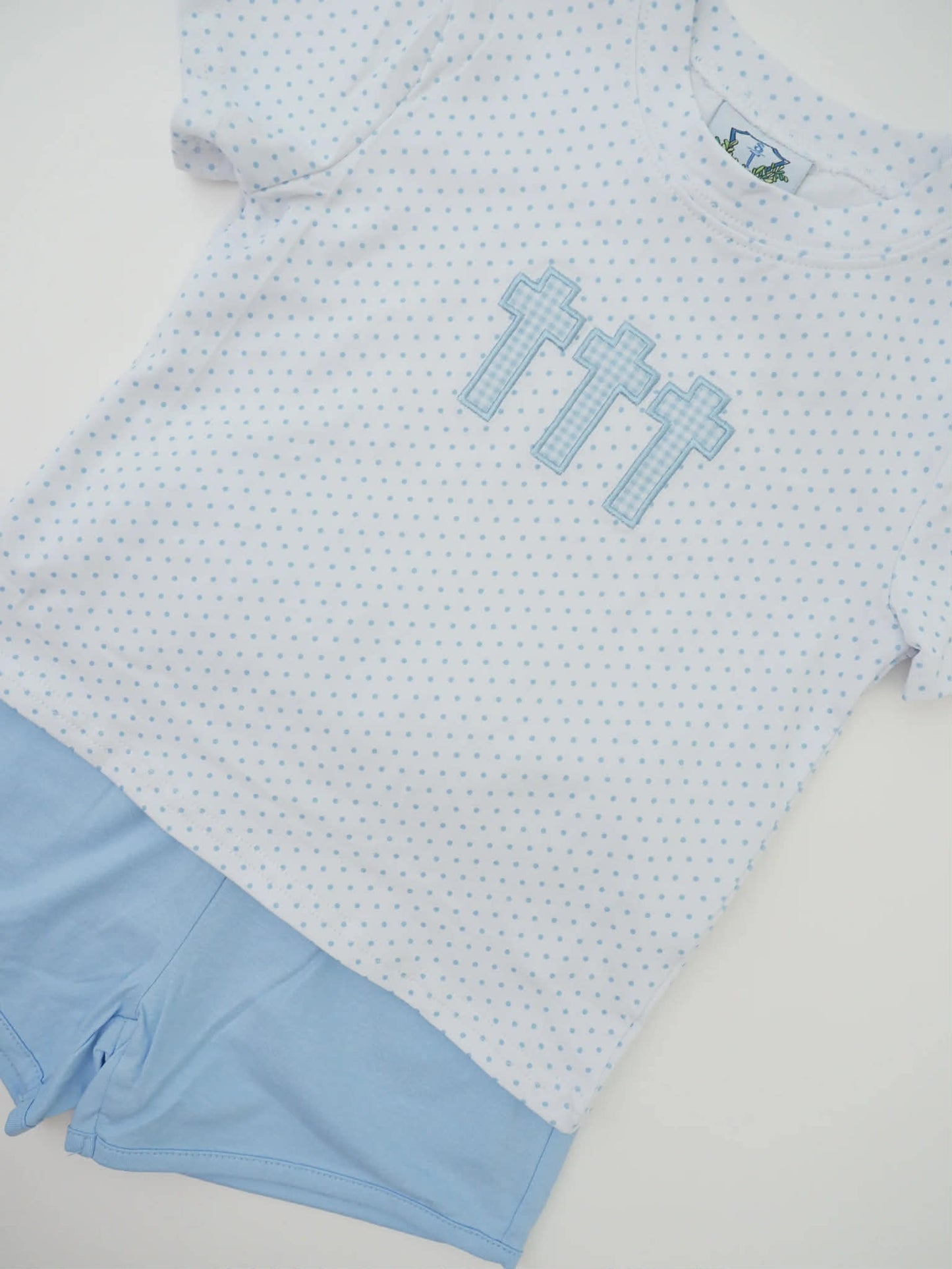 Southern Taters Blue Gingham Cross Trio Short Set