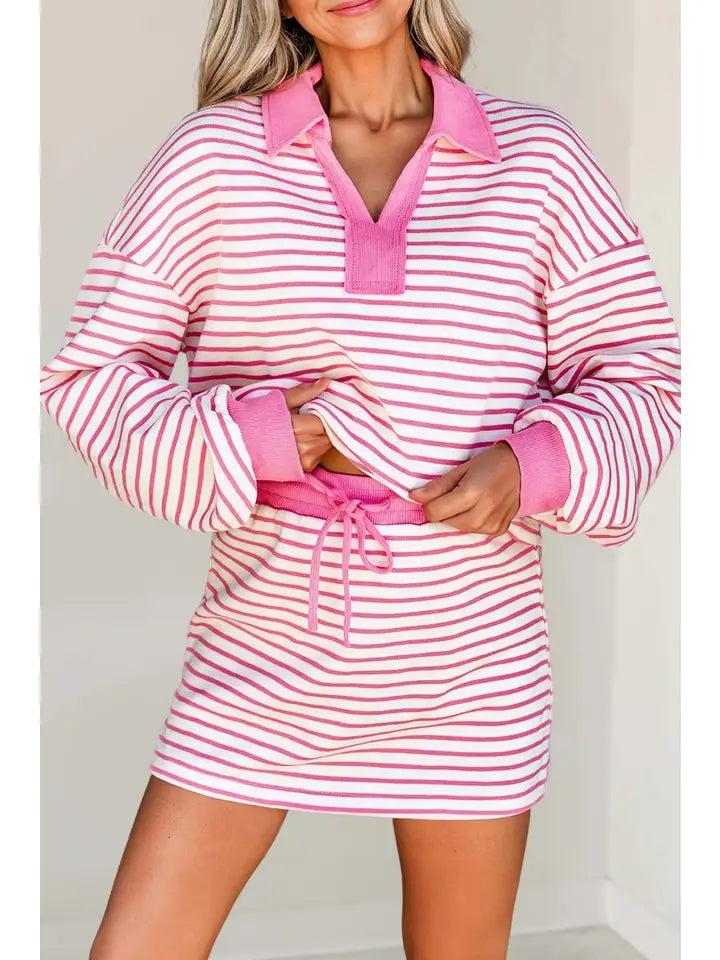 Aapparella Stripe Collared Pullover & Skort Set