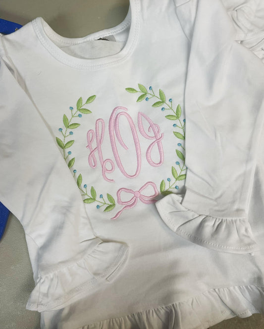 Embroidery Shirt - Leaf Wreath Monogram