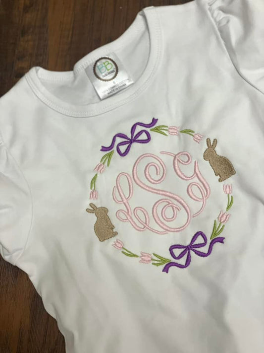 Embroidery Shirt - Bunny Monogram Wreath