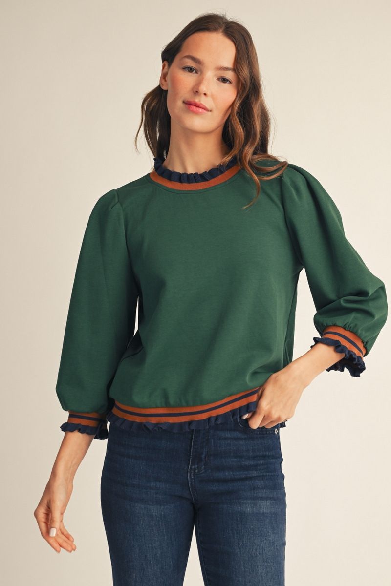 Jodifl 3/4 Sleeve Top with Ruffle Bands