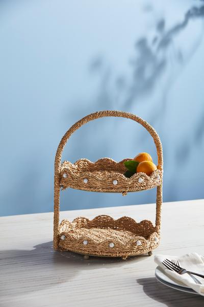 Mudpie Scalloped Woven Tiered Server