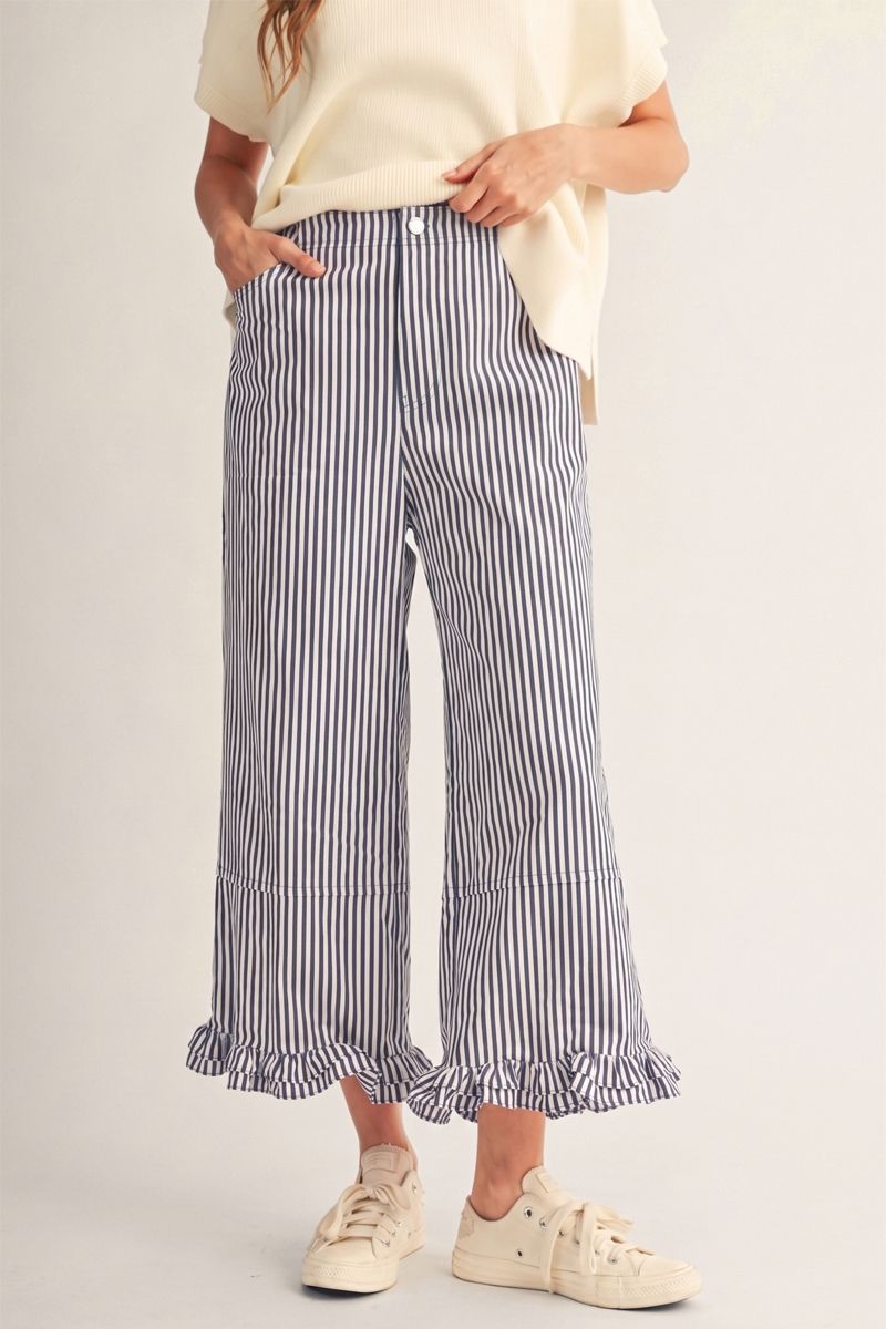 Jodifl Wide Leg Stripe Ruffle Pants