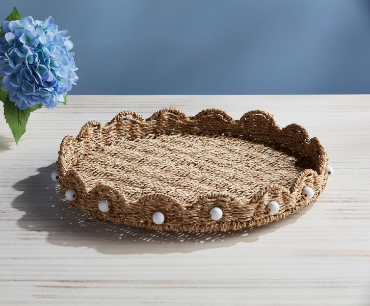 Mudpie Scalloped Woven Lazy Susan