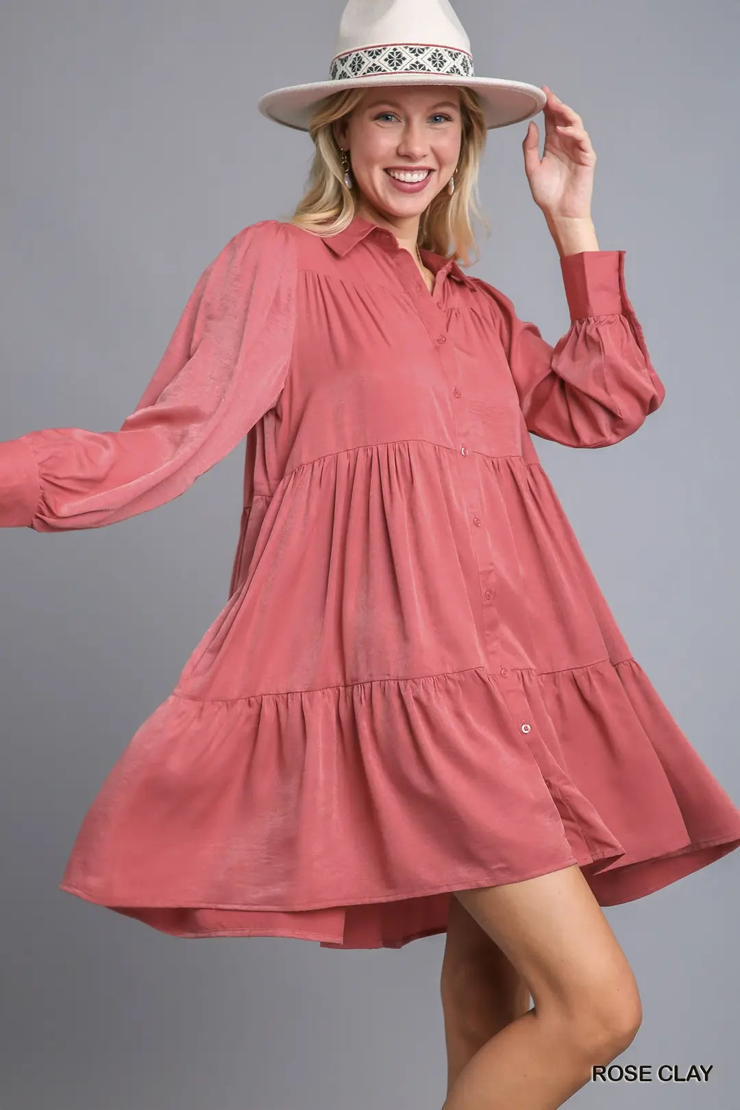 BF Umgee Rose Clay Satin Tiered Dress
