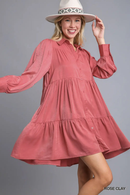BF Umgee Rose Clay Satin Tiered Dress