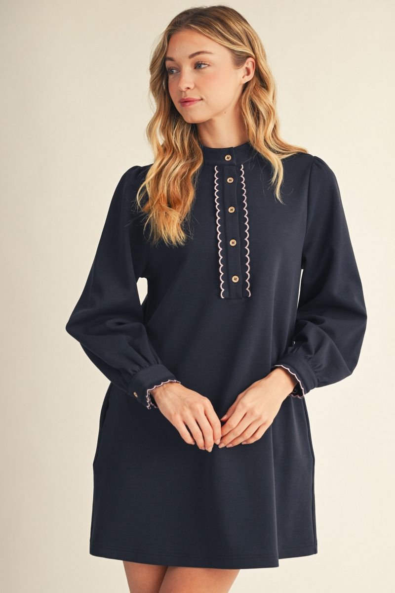 Jodifl Long Sleeve Dress with Scallop Edge