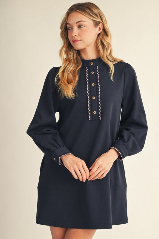 Jodifl Long Sleeve Dress with Scallop Edge