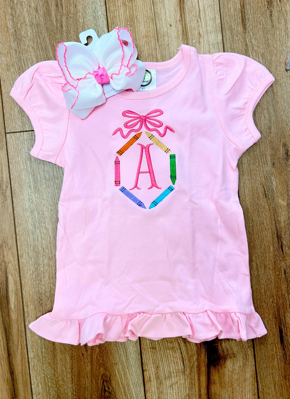 Sketch Stitch Pink Crayon Bow Frame Shirt