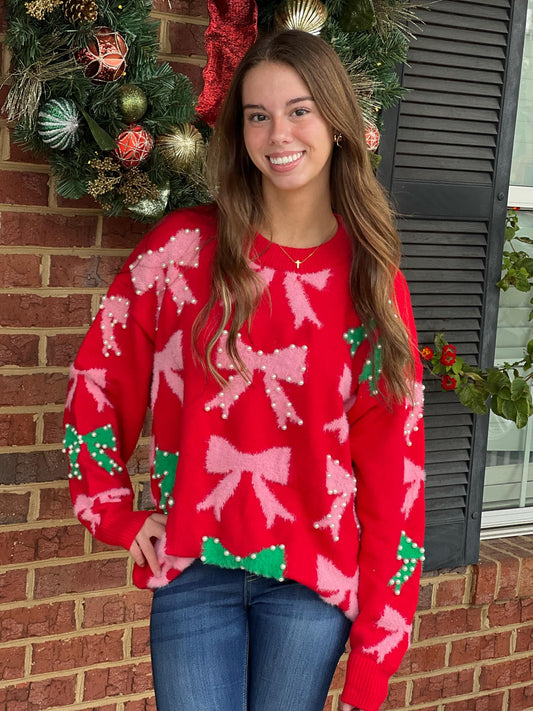 PLC Bow & Pearl Embellished Sweater