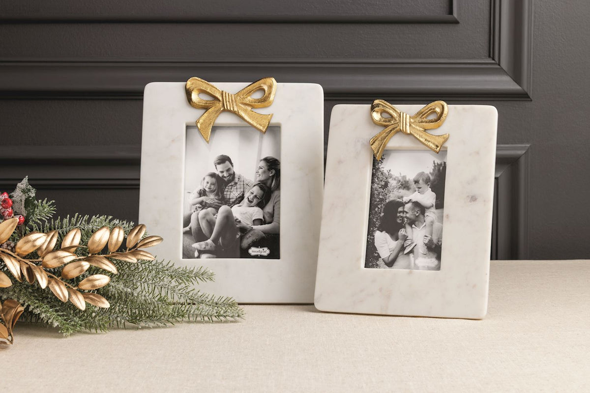 Mudpie Gold Bow Marble Frame