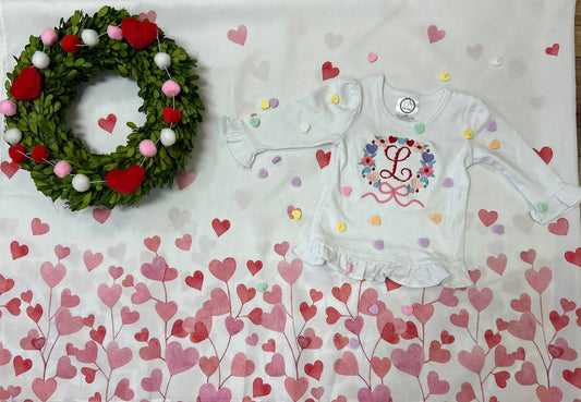 Embroidery Shirt - Hearts and Flowers Wreath