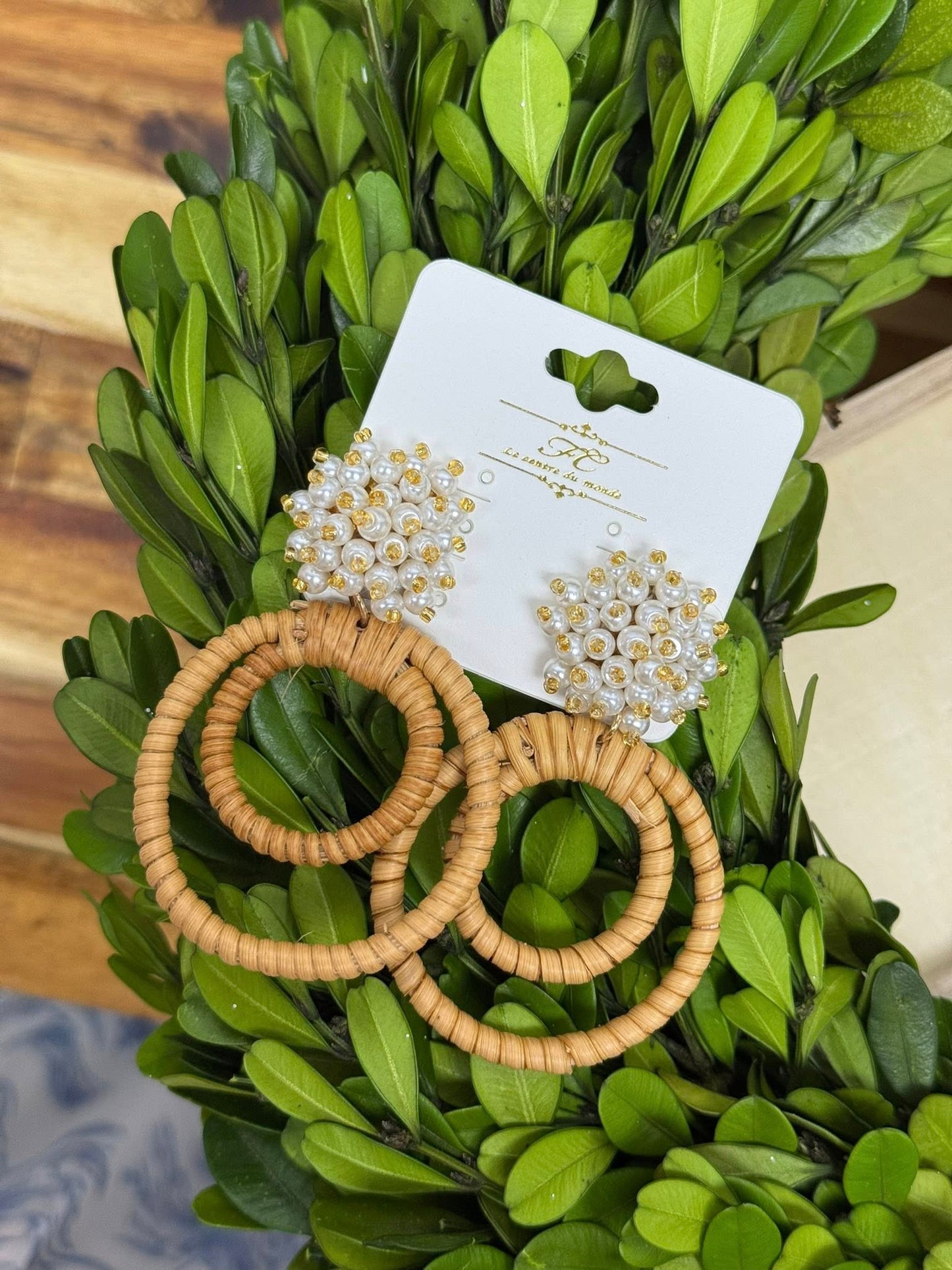 GS Double Circle Rattan Pearl Earrings