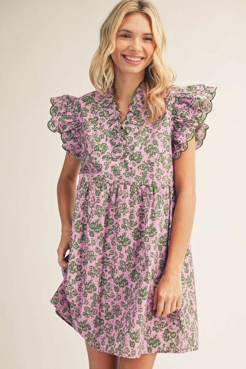 Jodifl Floral Dress with Scallop Layer Sleeves