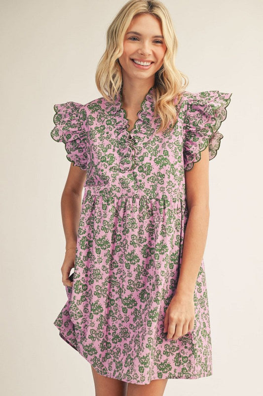 Jodifl Floral Dress with Scallop Layer Sleeves