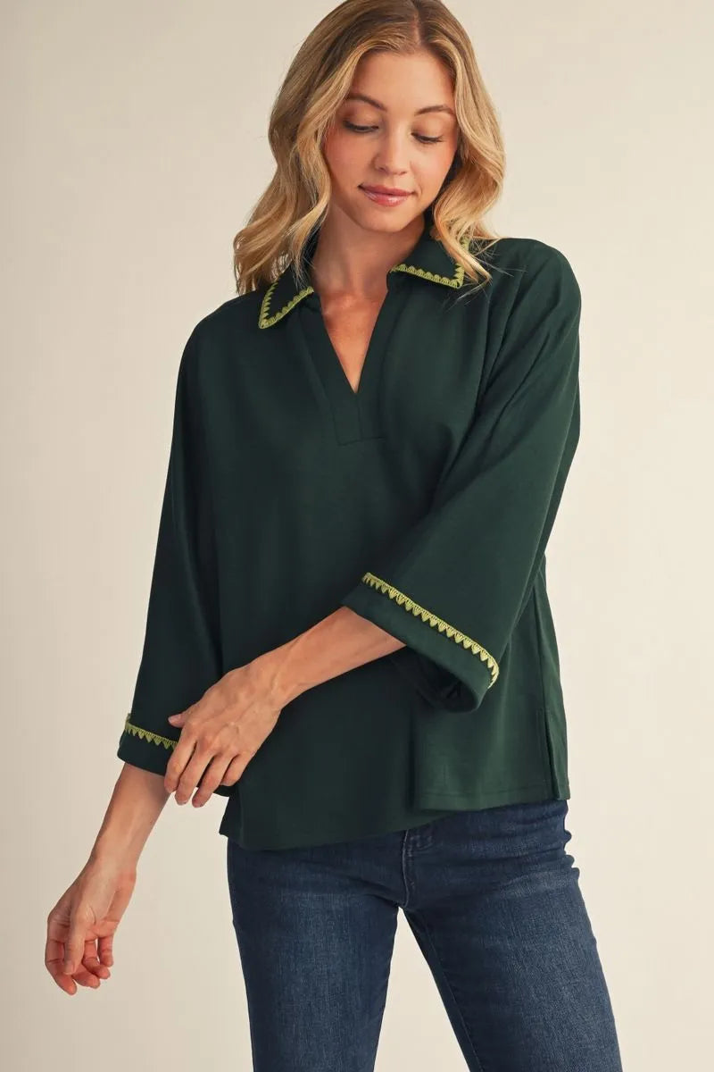 Jodifl 3/4 Solid Top with Embroidered Edges