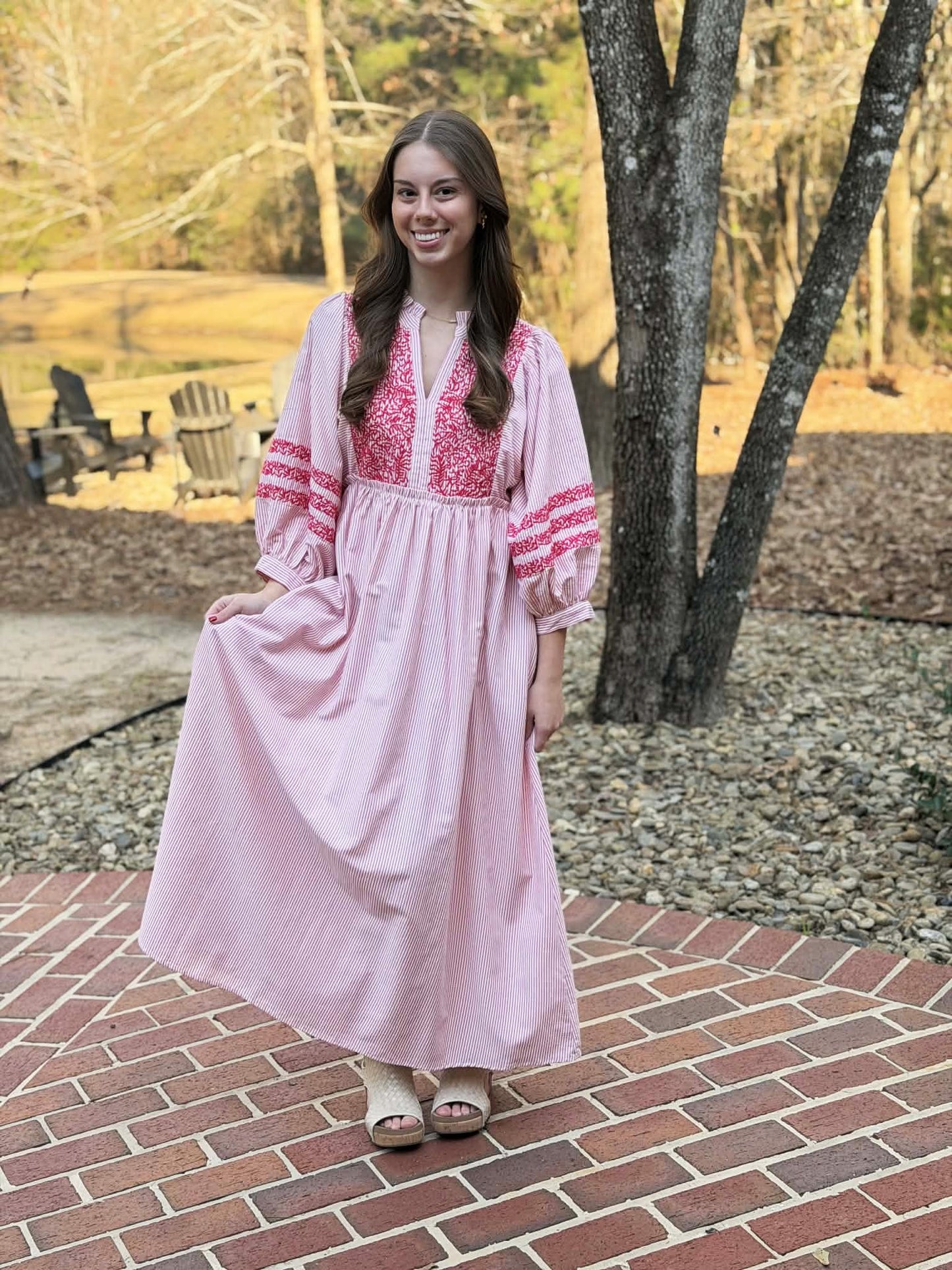Jodifl Seersucker Midi Dress with Embroidery