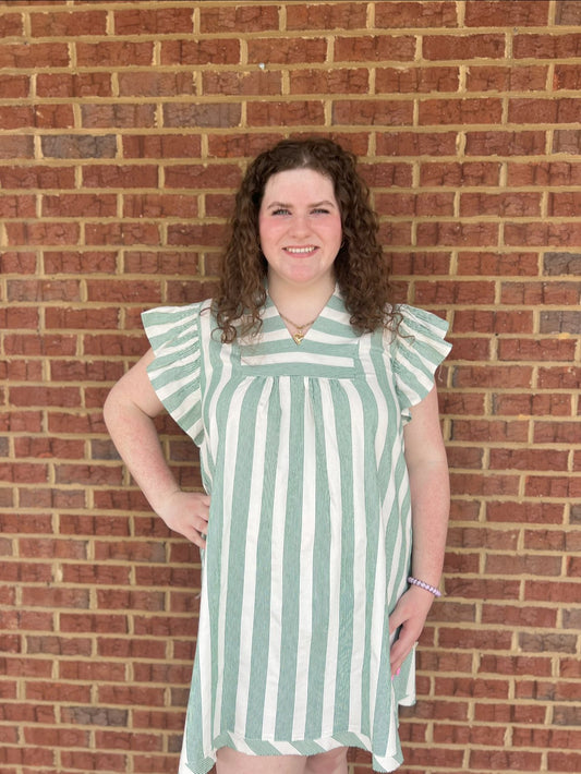 Umgee Plus Stripe Dress with Smock Sleeve