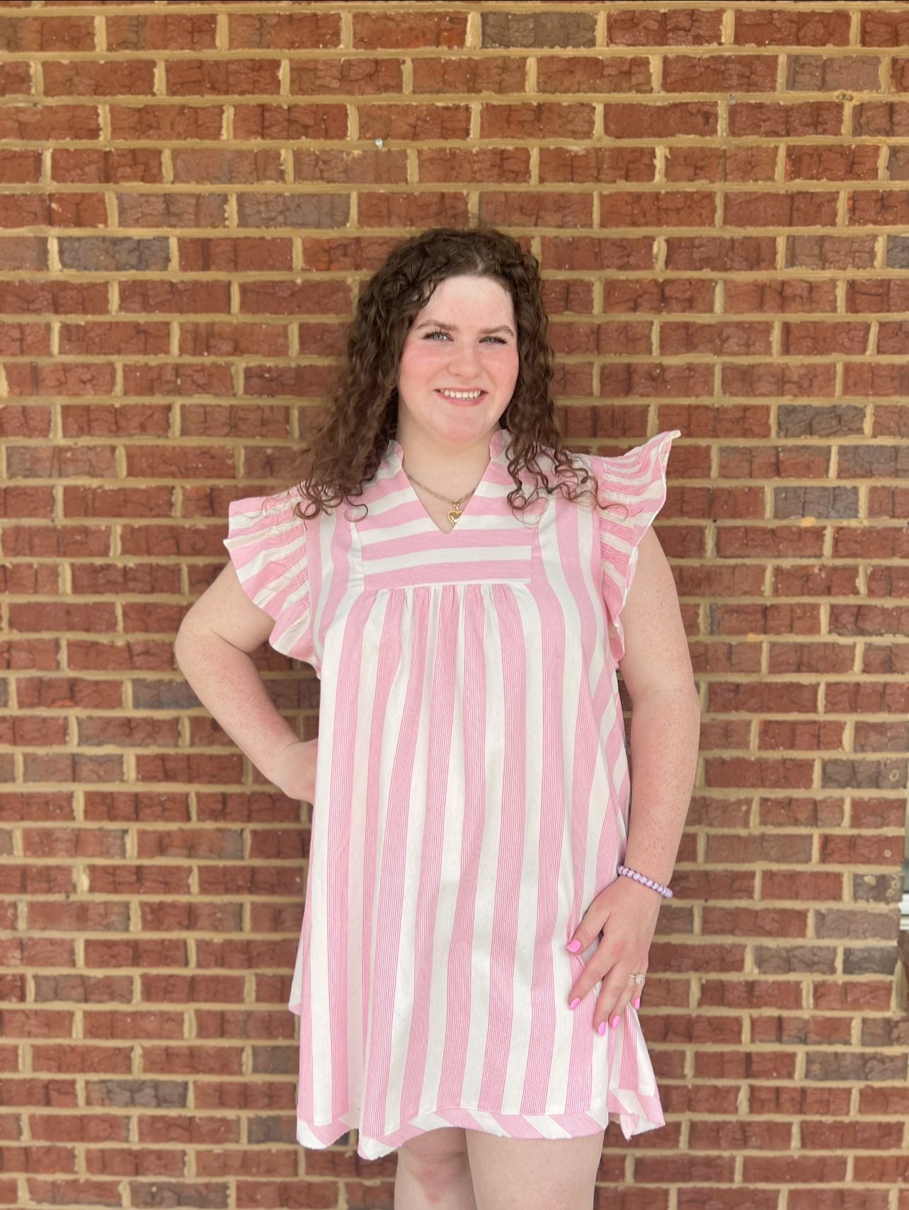 Umgee Plus Stripe Dress with Smock Sleeve