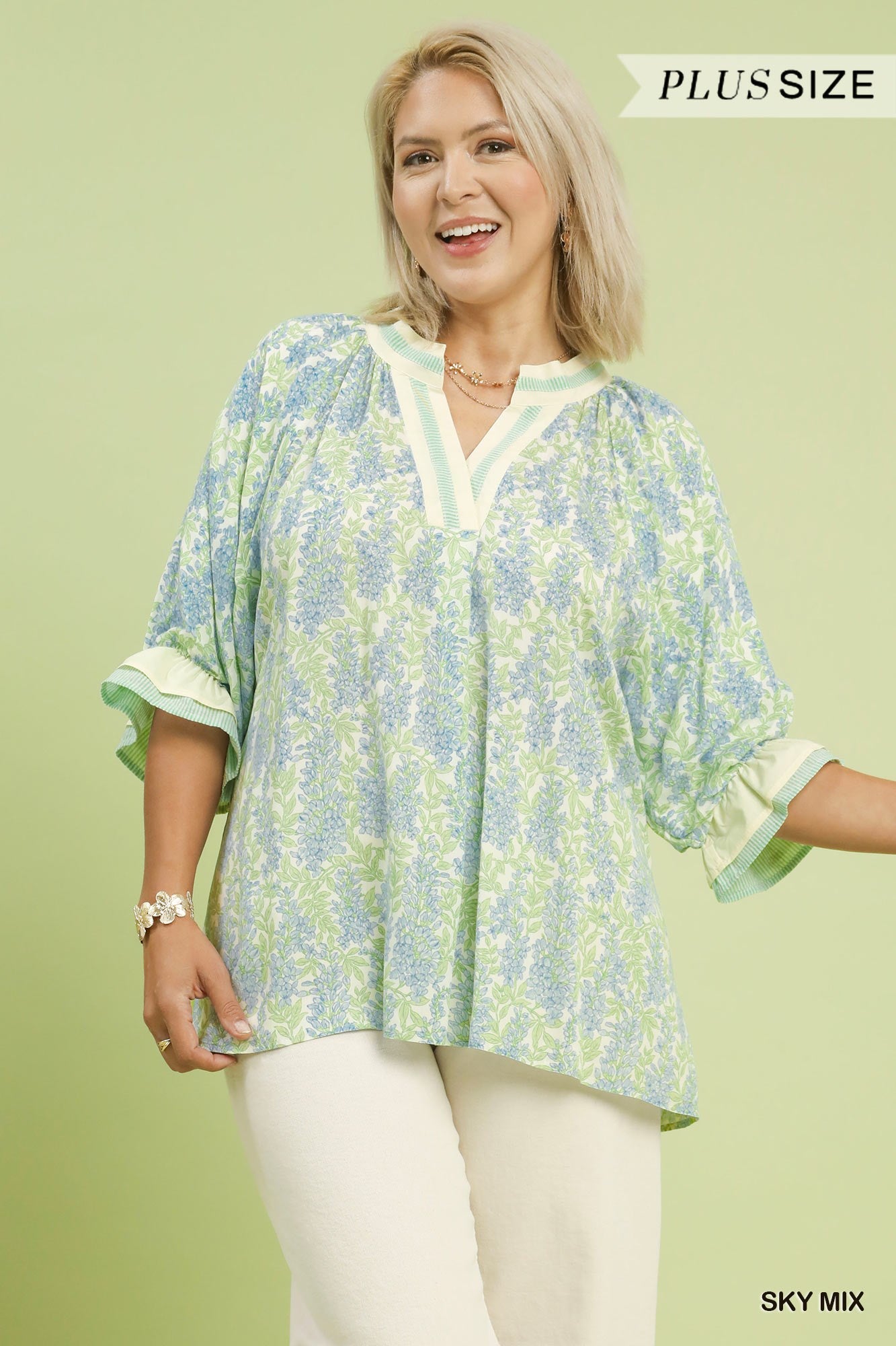 Umgee Spring Burst Print V-Neck Top
