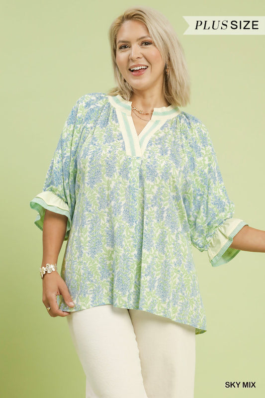 Umgee Spring Burst Print V-Neck Top