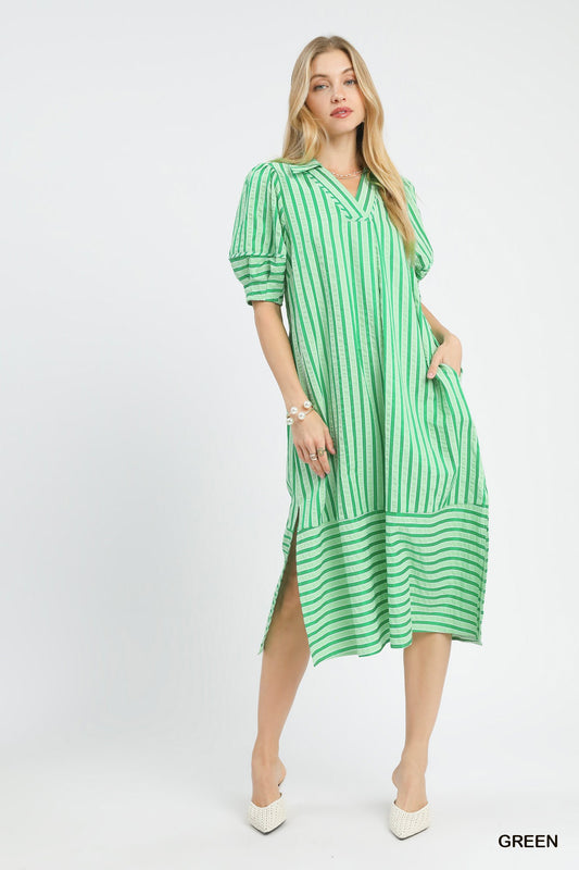 Umgee Striped Puff Sleeve Midi