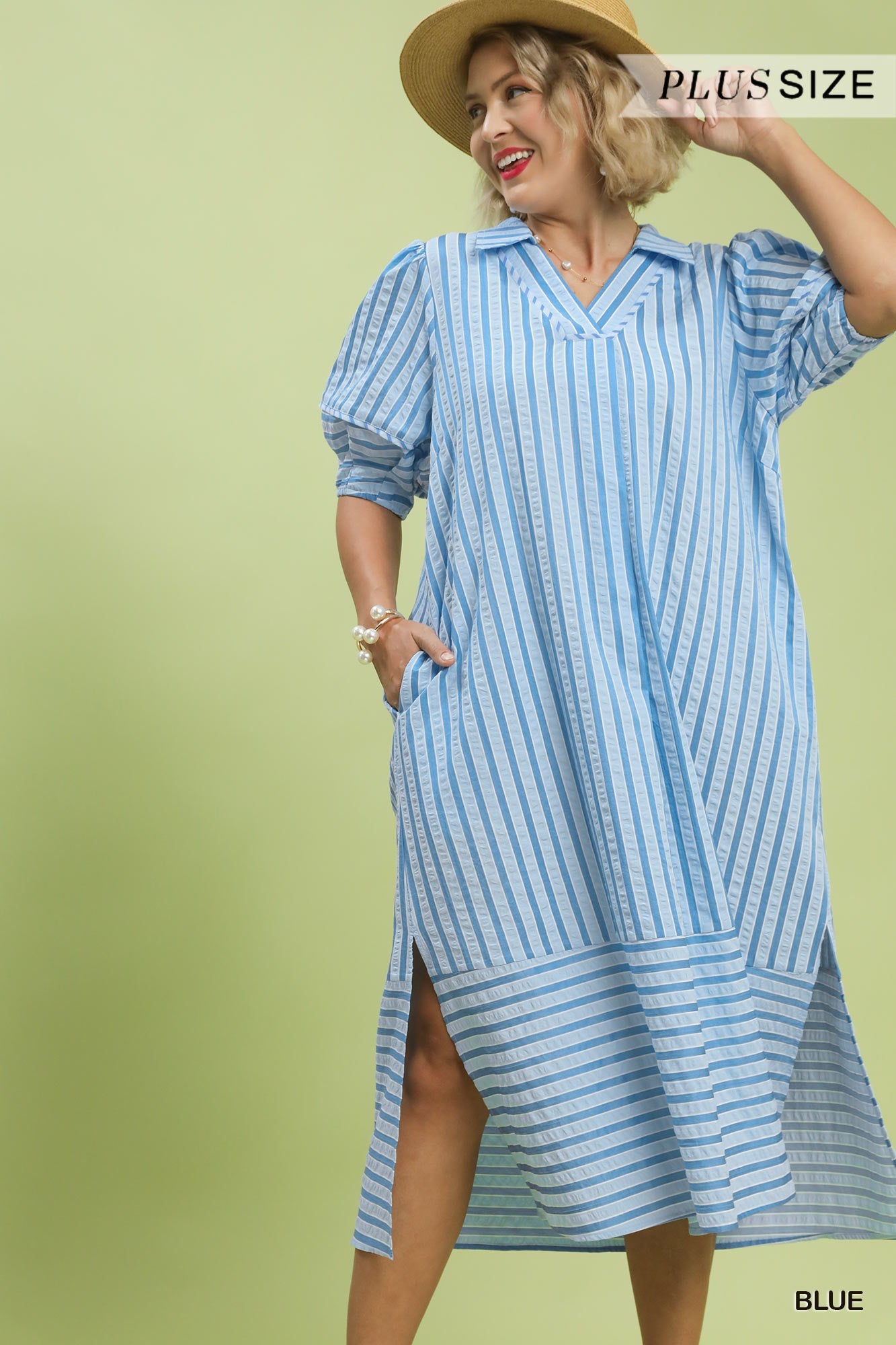 Umgee Striped Puff Sleeve Midi