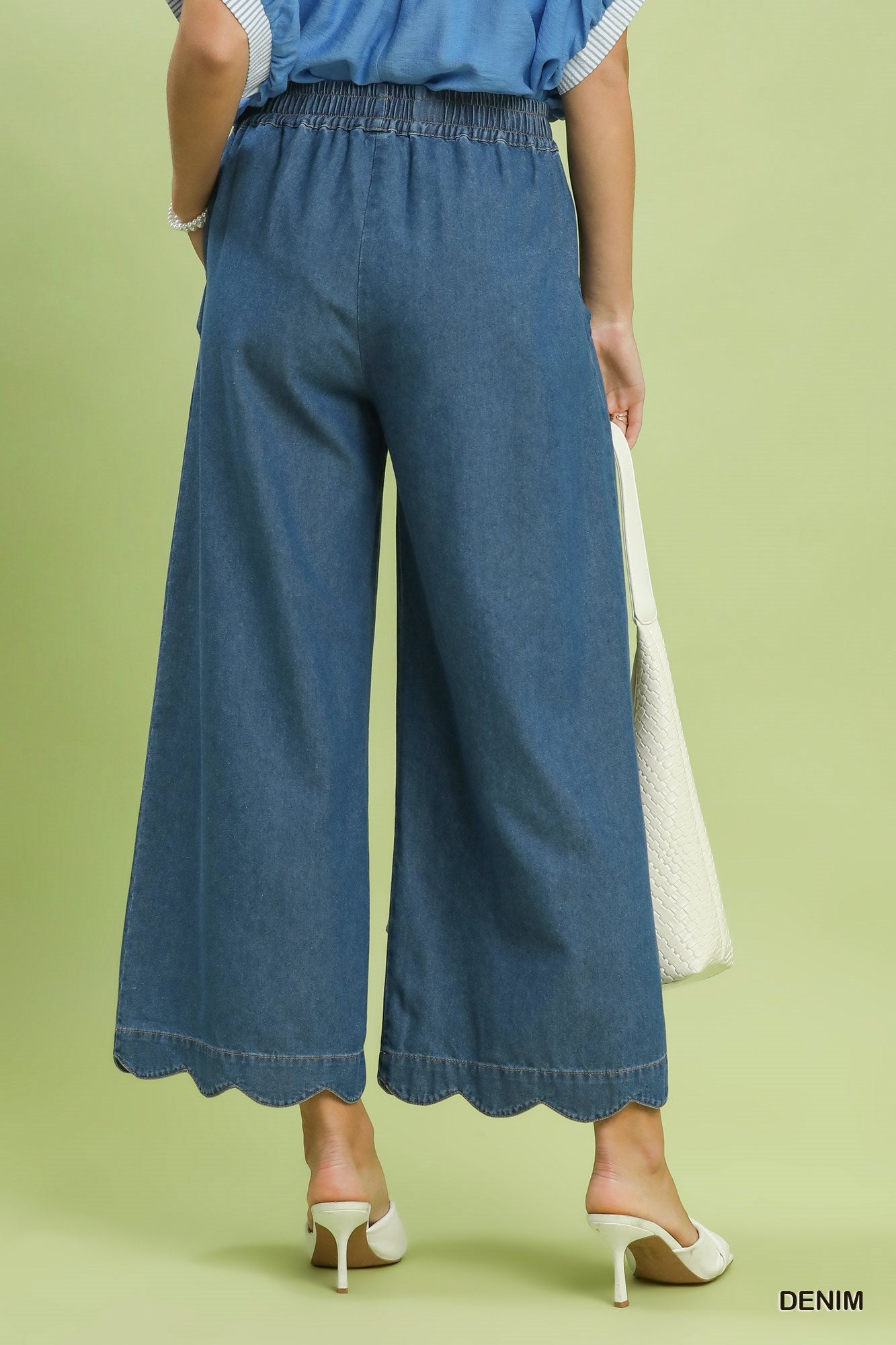 Umgee Chambray Scalloped Hem Pants