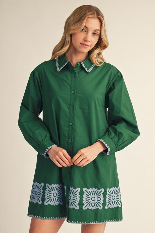 Jodifl LS Dress with Embroidery and Scallop Edges