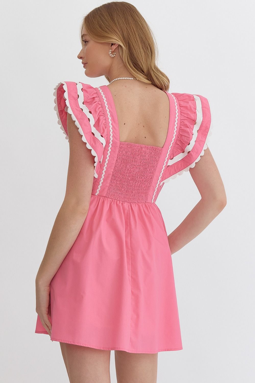 Entro Ric Rac Vneck Dress - Pink