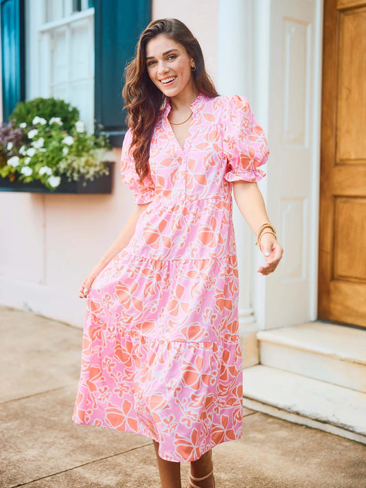 Mary Square Evie Dress - Blossom Breeze Coral