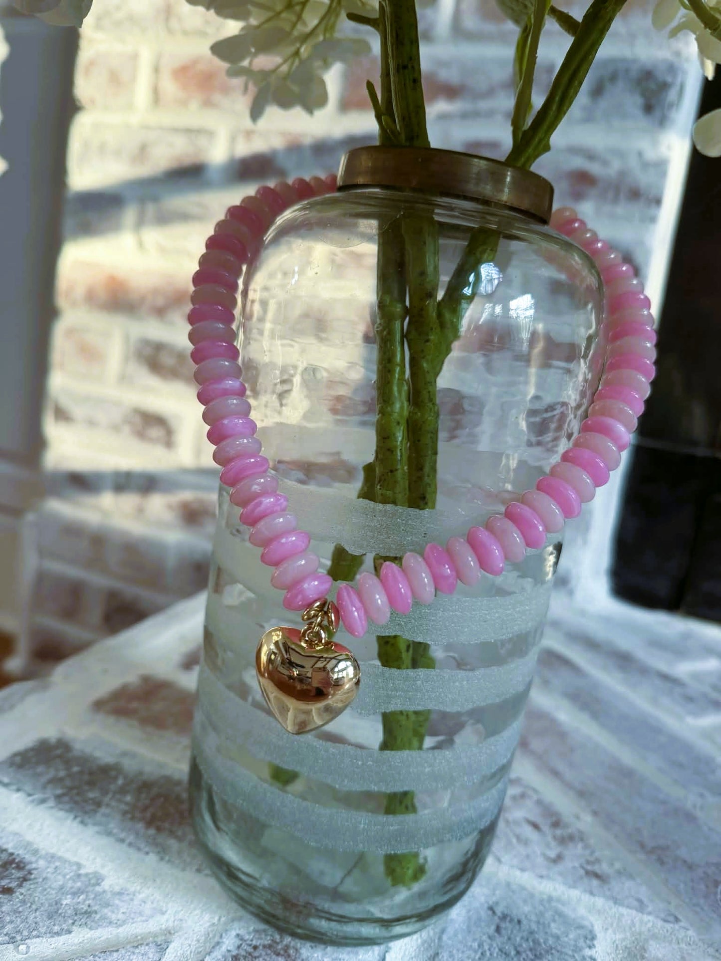 GS Beaded Necklace with Gold Heart Charm