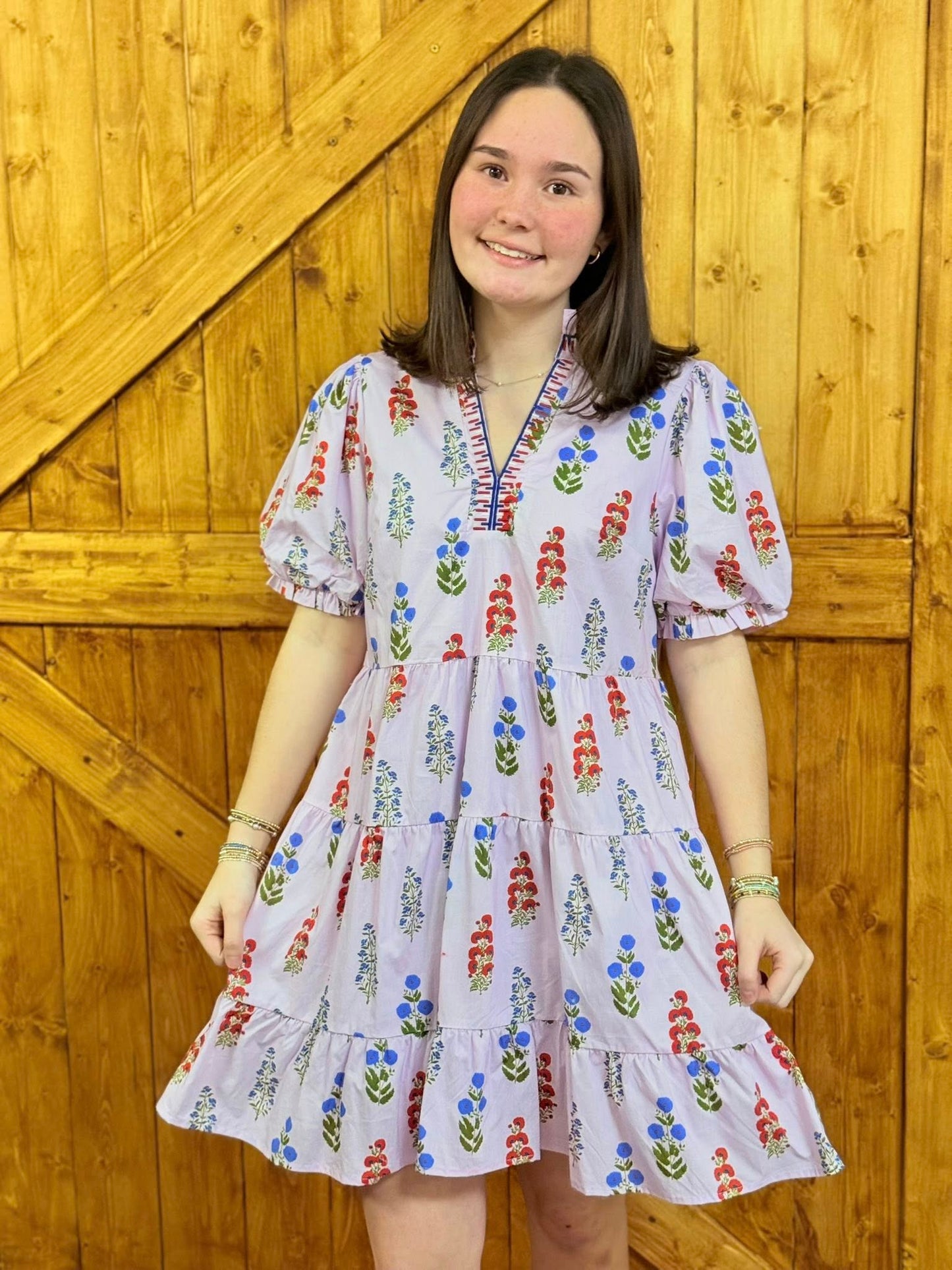 Jodifl Tiered Floral Dress with Embroidery Neck