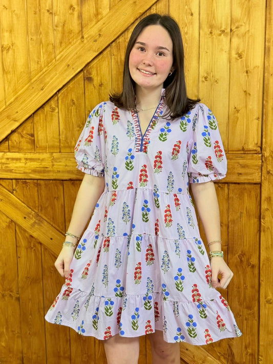 Jodifl Tiered Floral Dress with Embroidery Neck
