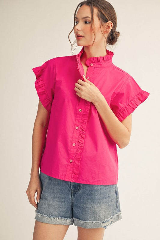 Jodifl Woven Top with Ruffle Detail