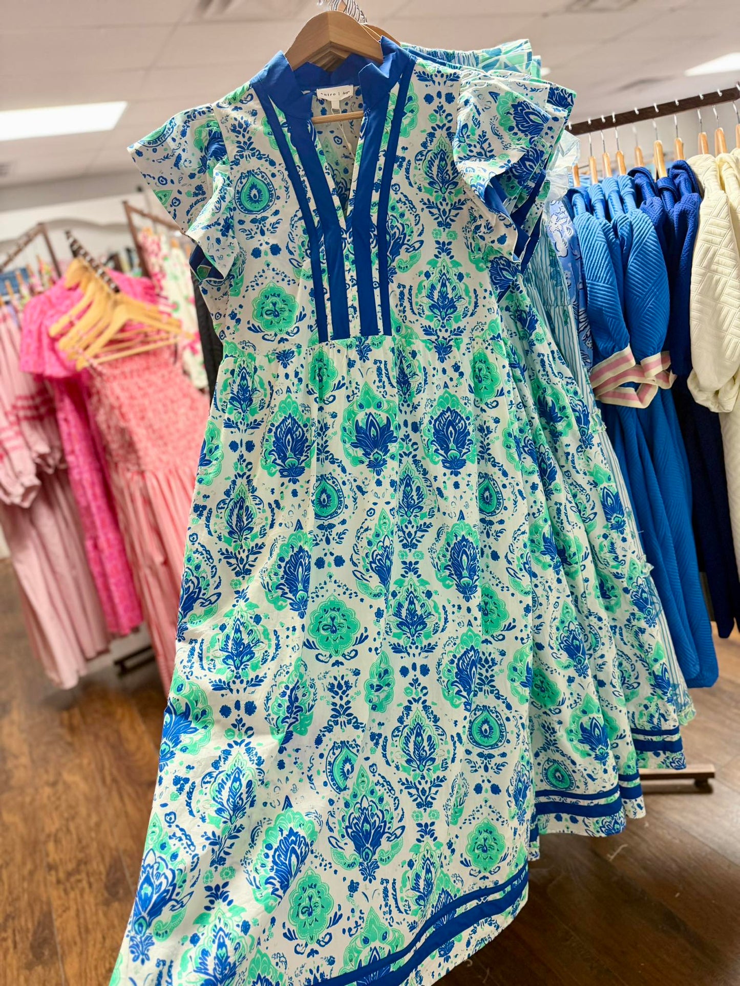 Entro Botanical Print Flutter Sleeve Midi